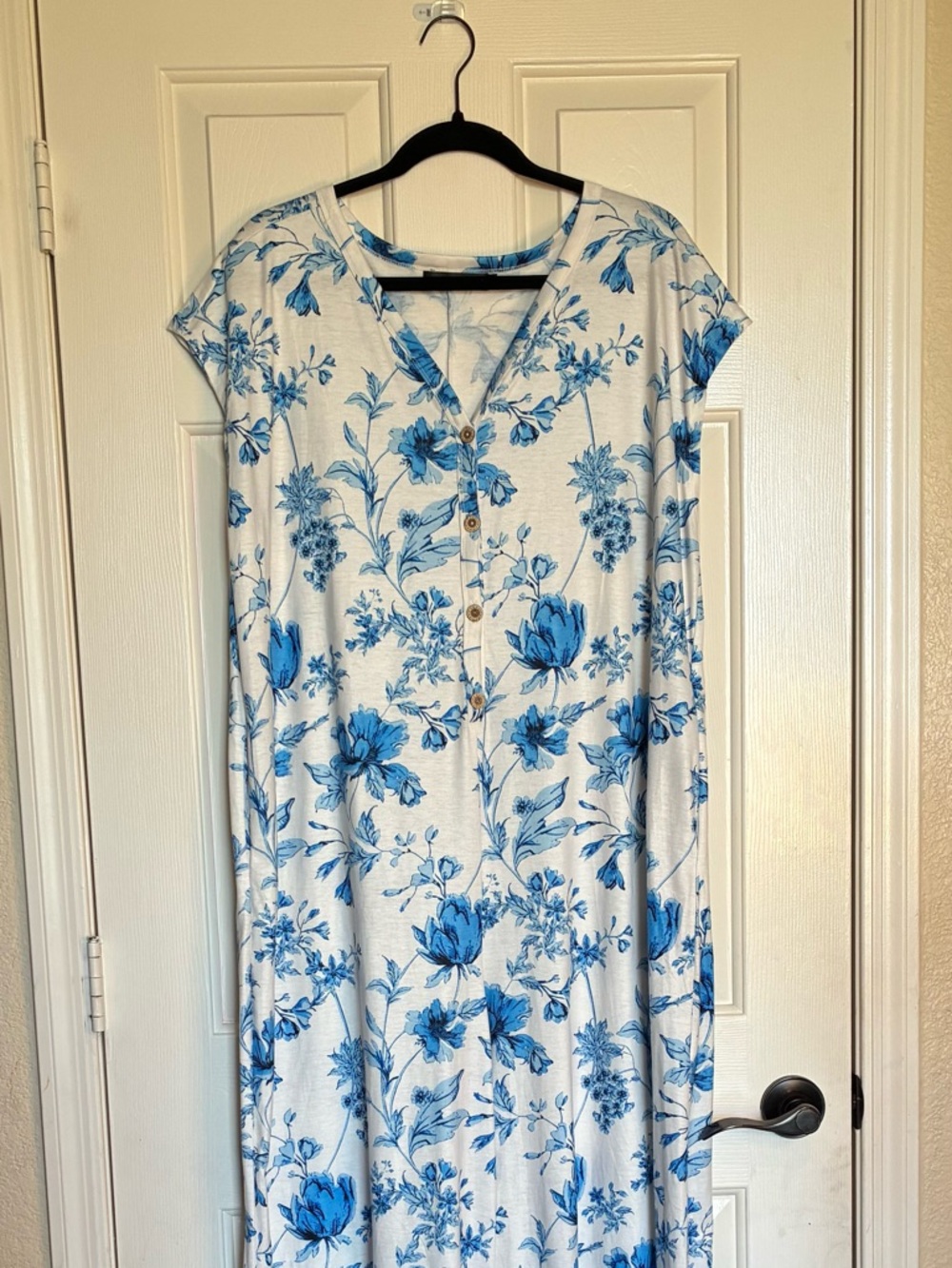 Blue Floral Button-Front Jumpsuit With Pockets - Picture 8 of 11